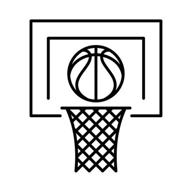 Ağ ve top hatlı basketbol potası ikonu. Düzenlenebilir vuruş