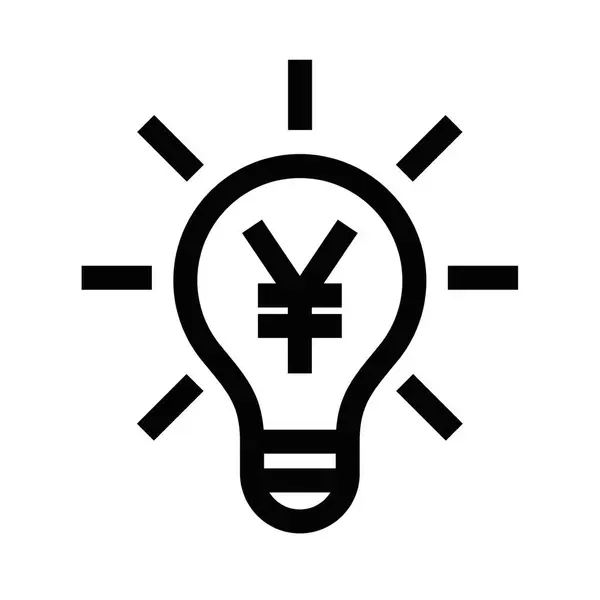 Yen sembolü vektör simgesi olan bir ampul. Düzenlenebilir vuruş