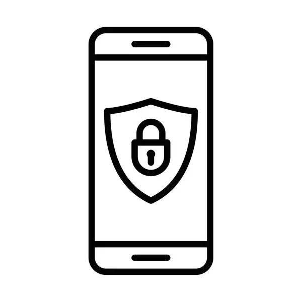 Kalkan ve kilit ikonlu akıllı telefon, güvenli vektör sembolü. Düzenlenebilir vuruş