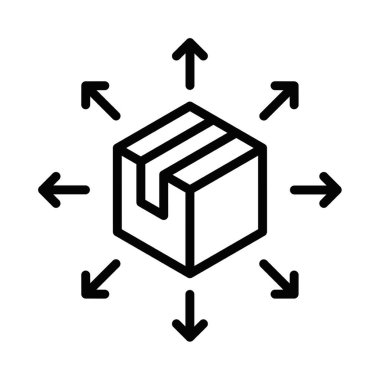Yön okları olan bir kutu, basit vektör simgesi. Düzenlenebilir vuruş.