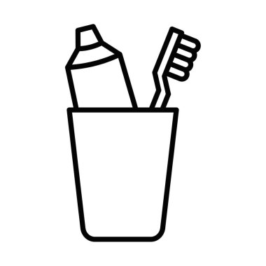 Diş fırçası ve diş macunu kabı, vektör ikonu. Düzenlenebilir vuruş