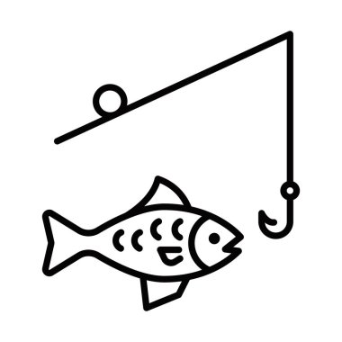 Spor ve hobi olarak balık vektör ikonu olan olta kamışı. Düzenlenebilir vuruş