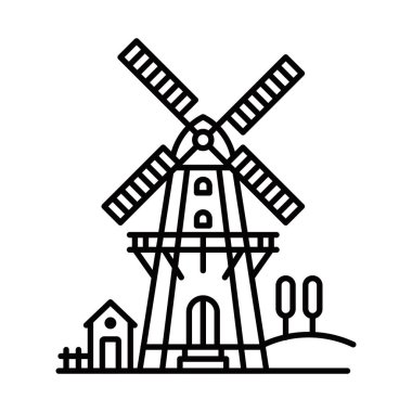 Yel değirmeni tarım ve yenilenebilir enerji ikonu. Düzenlenebilir vuruş
