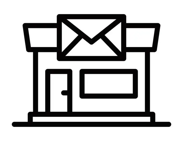 Posta kutusu ve bina taslağı olan bir posta vektör simgesi. Düzenlenebilir vuruş