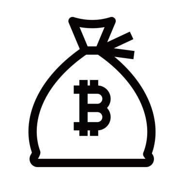 Bitcoin para çantası ikonu, siyah ana hatlı vektör çizimi. Düzenlenebilir vuruş