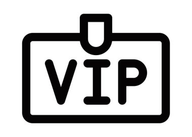 VIP rozet ikonu, siyah ana hatlı vektör çizimi. Düzenlenebilir vuruş