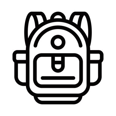 Sırt çantası simgesi, siyah ana hatlı vektör çizimi. Düzenlenebilir vuruş