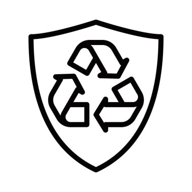 Geri dönüşüm sembollü kalkan, siyah çizgili vektör. Düzenlenebilir vuruş