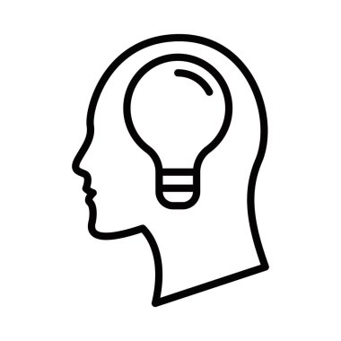 Kafasında ampul, fikir ve yeniliğin sembolü. Vektör simgesi. Düzenlenebilir vuruş