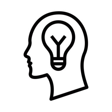 Kafasında ampul ve iplik parçaları olan bir kafa, karar verme konsepti. Vektör simgesi. Düzenlenebilir vuruş