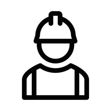 Miğferli inşaat işçisi, işçi ve güvenlik konsepti. Vektör simgesi. Düzenlenebilir vuruş