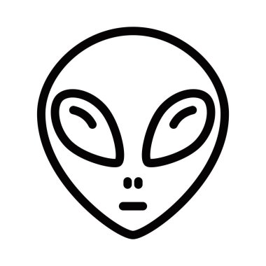 Koca gözlü ve ağzı olan uzaylı yüzü ikonu. Vektör simgesi. Düzenlenebilir vuruş