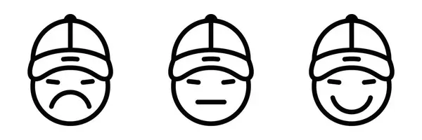 Beyzbol şapkalı yüz ifadeleri. Düzenlenebilir vuruş