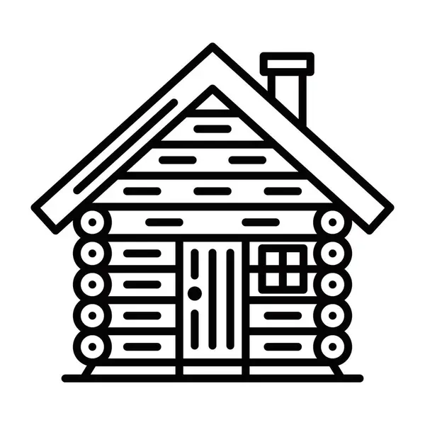 Kapı, pencere ve çatısı olan ahşap kulübe. Düzenlenebilir vuruş.