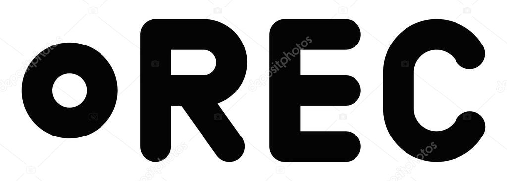 Bold REC icon with circle dot symbol. Editable stroke