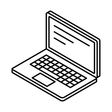 Açılı ekranlı ve klavyeli bir dizüstü bilgisayar. İzometrik vektör simgesi. Düzenlenebilir vuruş