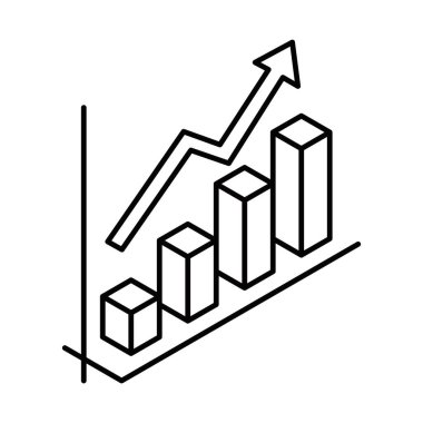 Yukarı bakan okla büyüyen bar tablosu. İzometrik vektör simgesi. Düzenlenebilir vuruş
