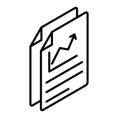 Finansal grafikleri ve okları olan iş belgeleri. İzometrik vektör simgesi. Düzenlenebilir vuruş