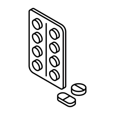 Yanında haplar ve gevşek haplar olan su toplayıcıları. İzometrik vektör simgesi. Düzenlenebilir vuruş