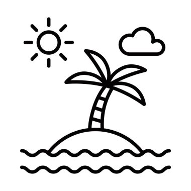 Palmiye ağacıyla tropik ada vektör çizimi. Düzenlenebilir vuruş