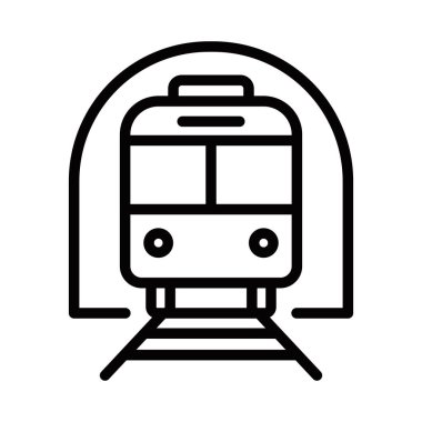 Metro treni ön görüntü ikonu. Vektör çizimi. Düzenlenebilir vuruş