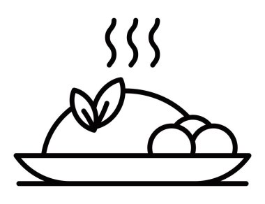 Garnitür buharlı sıcak yemek tabağı. Vektör çizimi. Düzenlenebilir vuruş