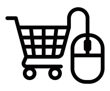 İnternetten alışveriş ikonu. Fare sembollü araba. Vektör çizimi. Düzenlenebilir vuruş