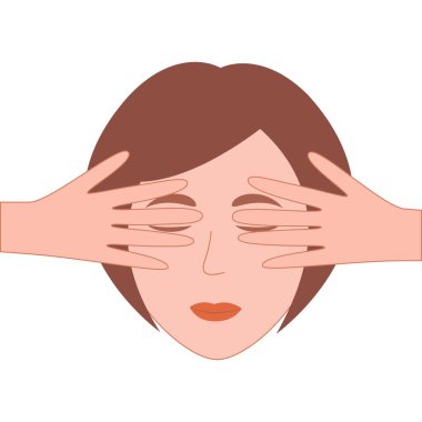 İki eli kapalı bir kadın yüzü. Vektör illüstrasyonu