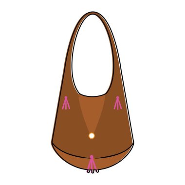 Pembe püsküllü şık kahverengi çantanın vektör çizimi