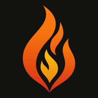 Kalın turuncu ve sarı ateş silueti olan vektör alev simgesi