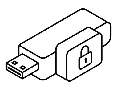 Kilit güvenlik özellikli flaş bellek Isometric vektör simgesi. Düzenlenebilir vuruş.