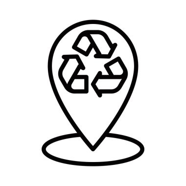 Geri dönüşüm sembolü doğrusal ana hatlı konum iğnesi. Düzenlenebilir vuruş