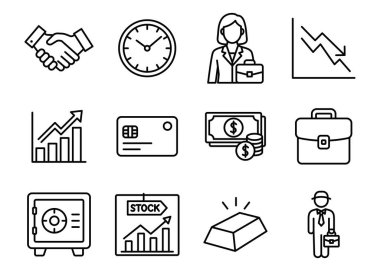 Finans ve iş ikonlarının vektör çizimi. Düzenlenebilir vuruş