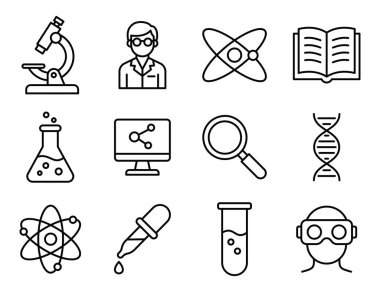 Bilim ve laboratuvar simgelerinin vektör çizimi. Düzenlenebilir vuruş