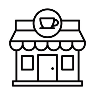 Önünde tabela olan bir kahve dükkanı. Tabelada bir fincan ve kahve kupası var. Düzenlenebilir Vuruş