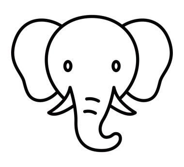 Yüzünde kocaman bir gülümseme olan siyah beyaz bir fil resmi. Fil kameraya bakıyor ve mutlu. Düzenlenebilir Vuruş