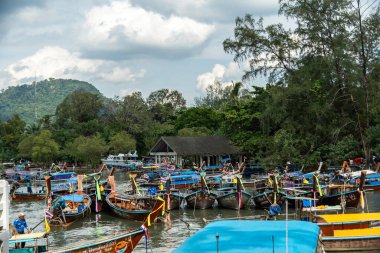 Tayland 'daki Khao Sok Ulusal Parkı' nda tekneler 