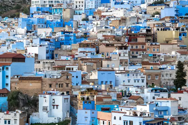Mavi şefimiz Chefchaouen 'de yürüyoruz. Yüksek kalite fotoğraf