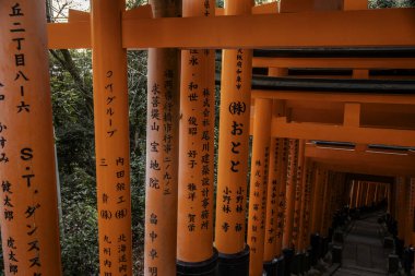 Kyoto, Japonya - 27 Aralık 2024: Japonya 'daki Fushimi Inari tapınak kemerleri. Yüksek kalite fotoğraf