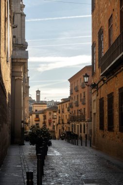 Yüksek bir binanın çatısından aşağıdaki geniş şehrin nefes kesici bir manzarası var. Karmaşık sokakları ve mimarisi var.