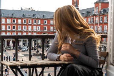 Madrid 'deki Plaza Mayor, İspanya. Yüksek kalite fotoğraf
