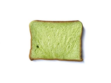 Beyaz arka planda izole edilmiş pandan aromalı tost ekmeği. Üst görünüm açısı 