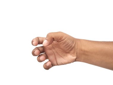 Beyaz arkaplanda insan eli jesti var. 
