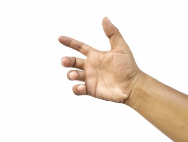 Beyaz arkaplanda insan eli jesti var.