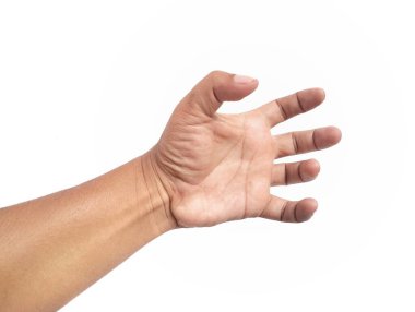 Erkek eli hareketi beyaz arkaplanda izole edildi 