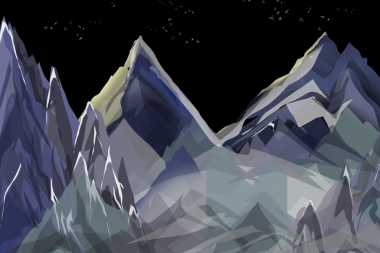 Karlı dağ manzaralı karanlık gökyüzünde yıldız ışığıyla