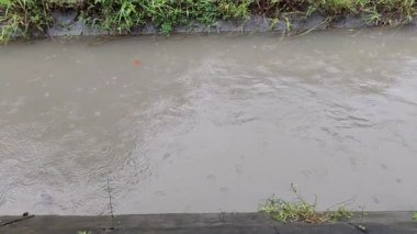 Dışarıda yağmur damlaları olan küçük bir nehir