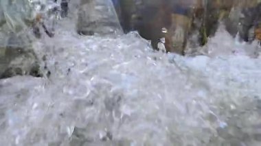 Su küçük bir nehirde kayaların üzerinden akıyor.