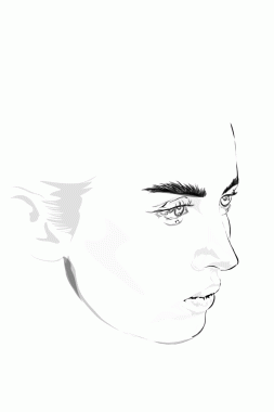 Yandan beyaz arkaplanlı bir kadının robot resmini çek.