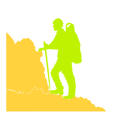 Arkaplanı olmayan bir adam büyük kayaların üzerinden dağa tırmanıyor.